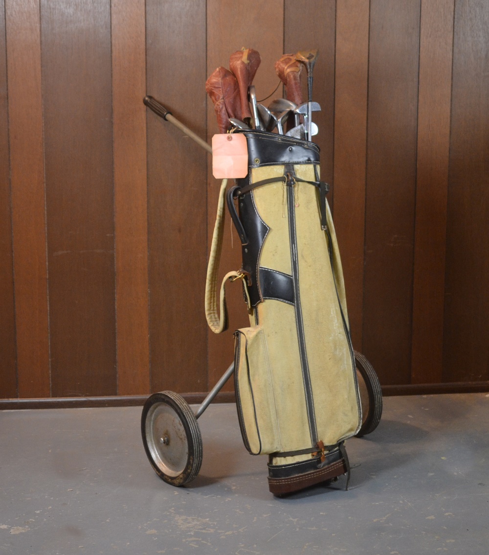 Men's Vintage Golf Bag, Clubs and Cart