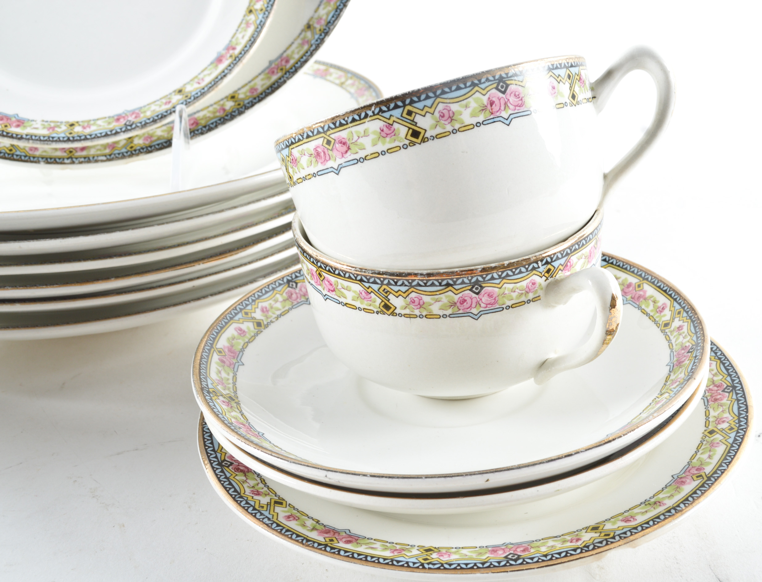 Vintage Crown Potteries Rose Scroll China Set 