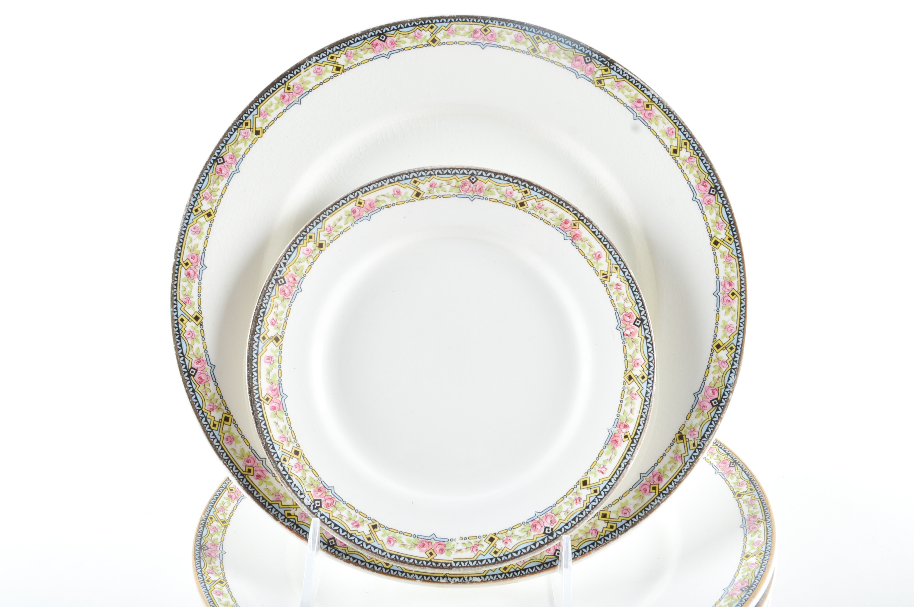 Vintage Crown Potteries Rose Scroll China Set 