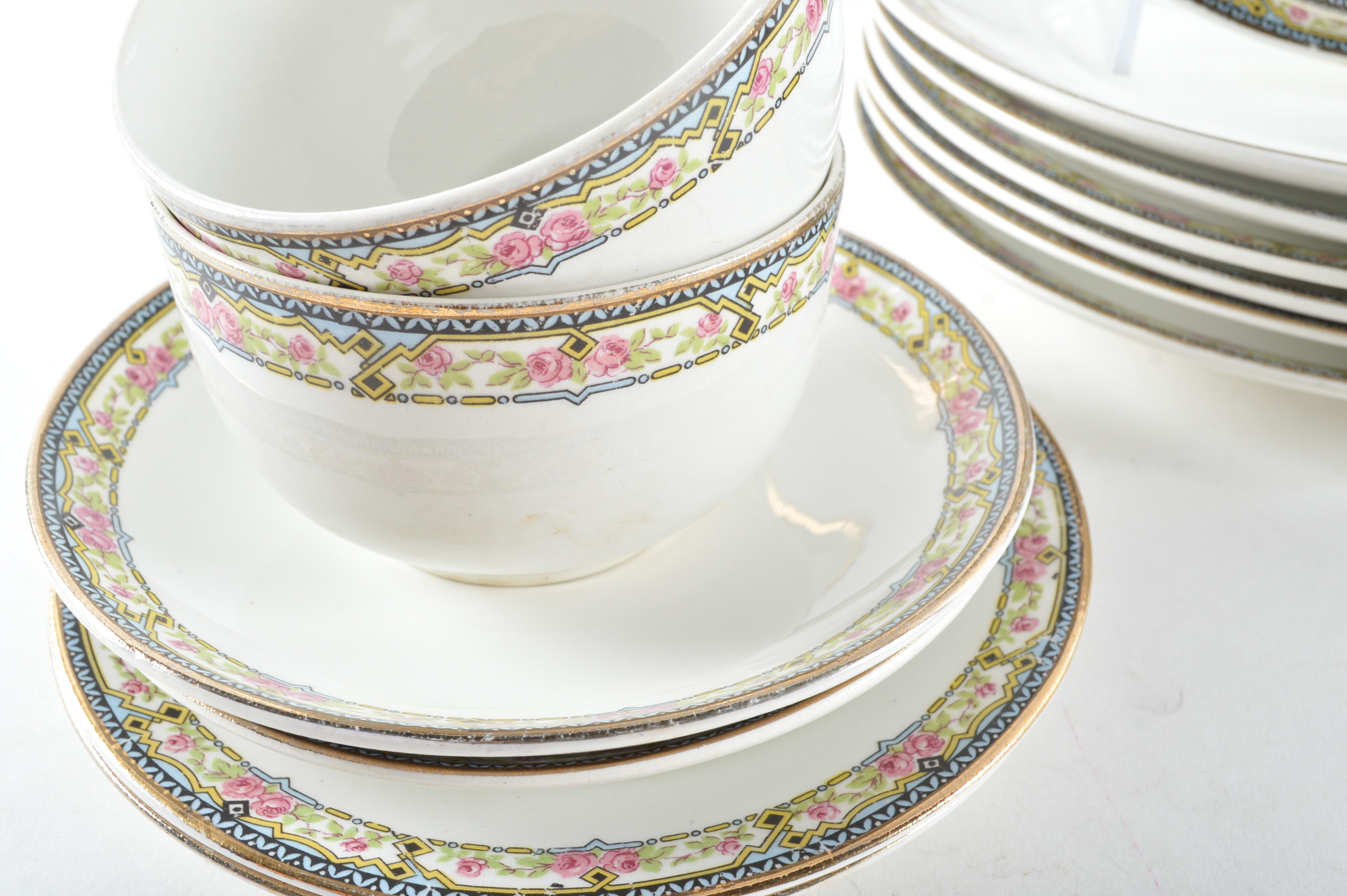 Vintage Crown Potteries Rose Scroll China Set 