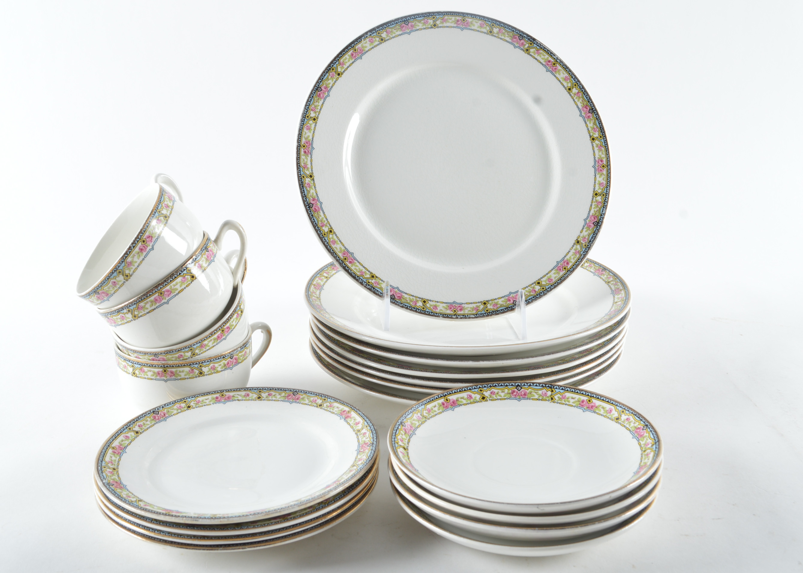 Vintage Crown Potteries Rose Scroll China Set 