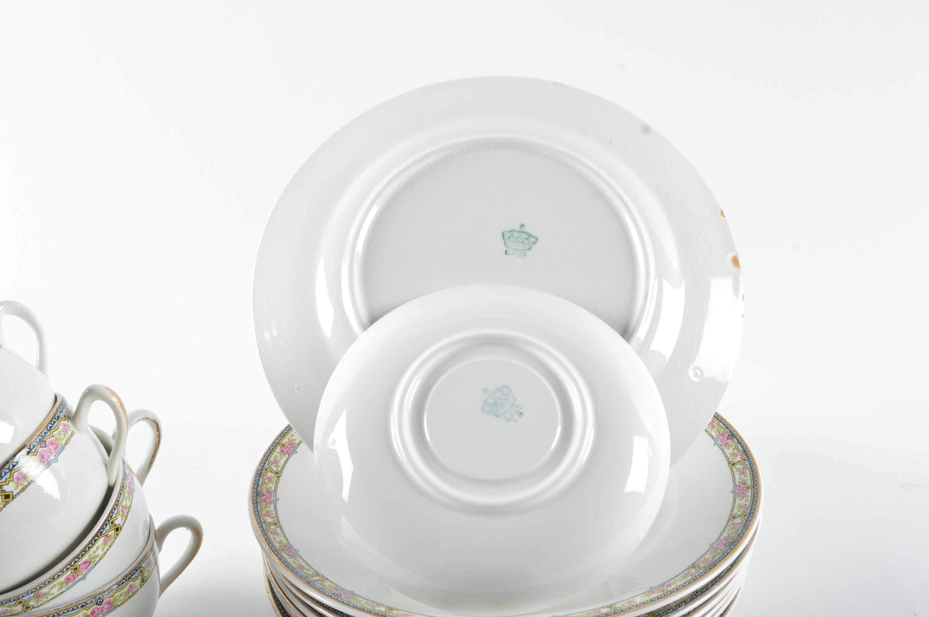 Vintage Crown Potteries Rose Scroll China Set 