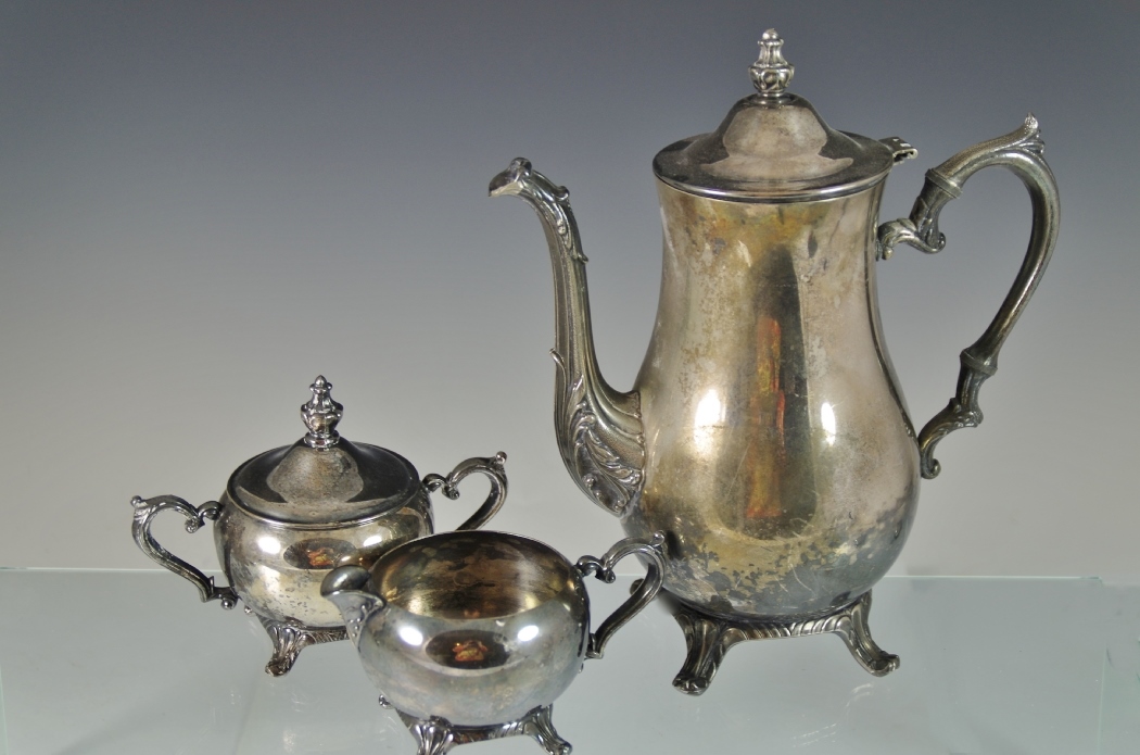 Vintage Silver-Plated Teapot, Sugar and Creamer