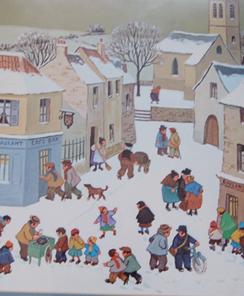 Village Snow Scene Print by Jean Axatard