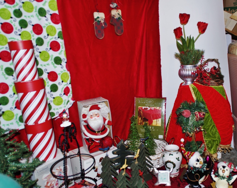 Large Bin of Christmas Decorations Including a Vintage Santa