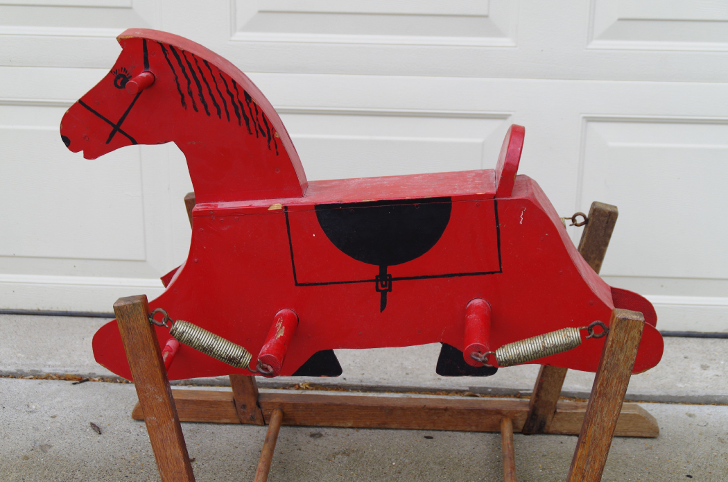 Vintage Spring Rocking Horse with Hand-Painted Red Finish