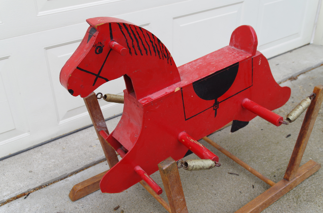 Vintage Spring Rocking Horse with Hand-Painted Red Finish