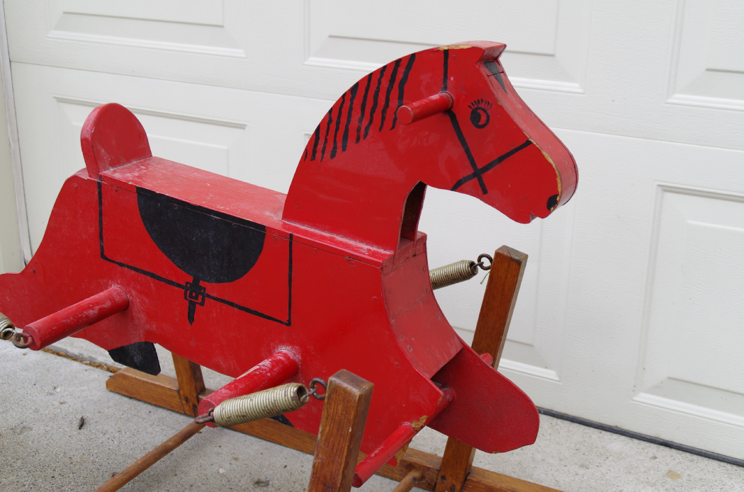 Vintage Spring Rocking Horse with Hand-Painted Red Finish