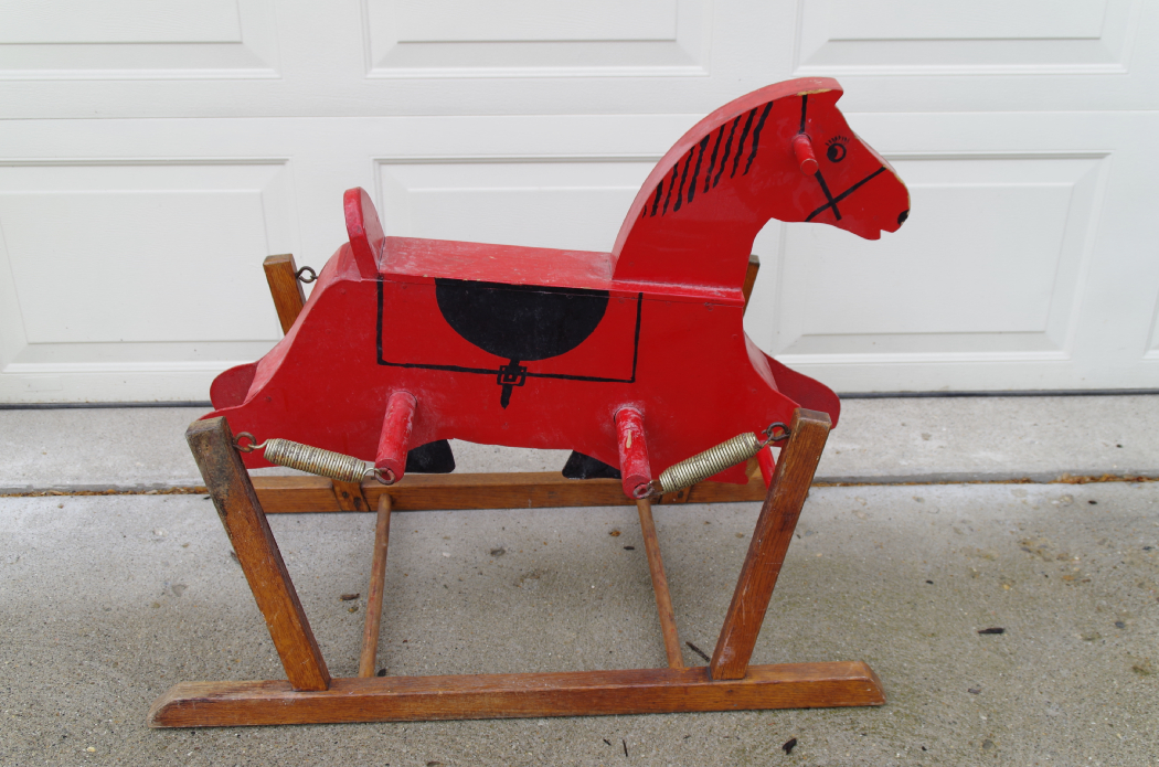 Vintage Spring Rocking Horse with Hand-Painted Red Finish
