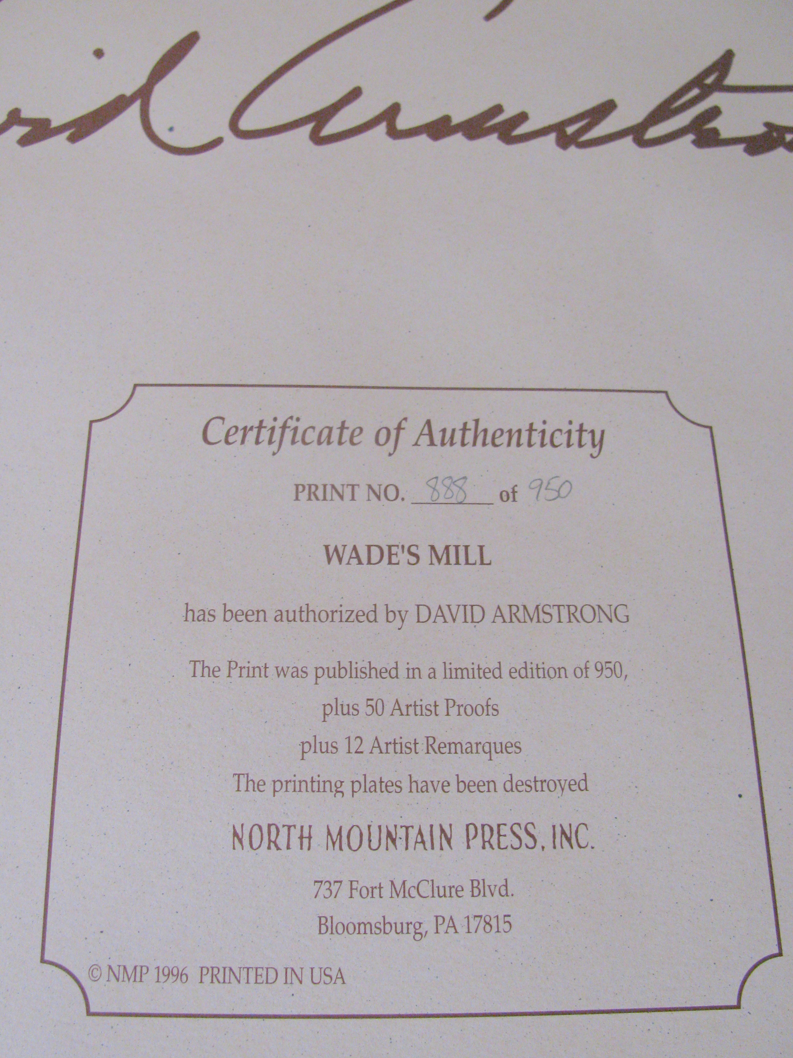 Original David Armstrong Limited Edition "Wade's Mill" Lithograph