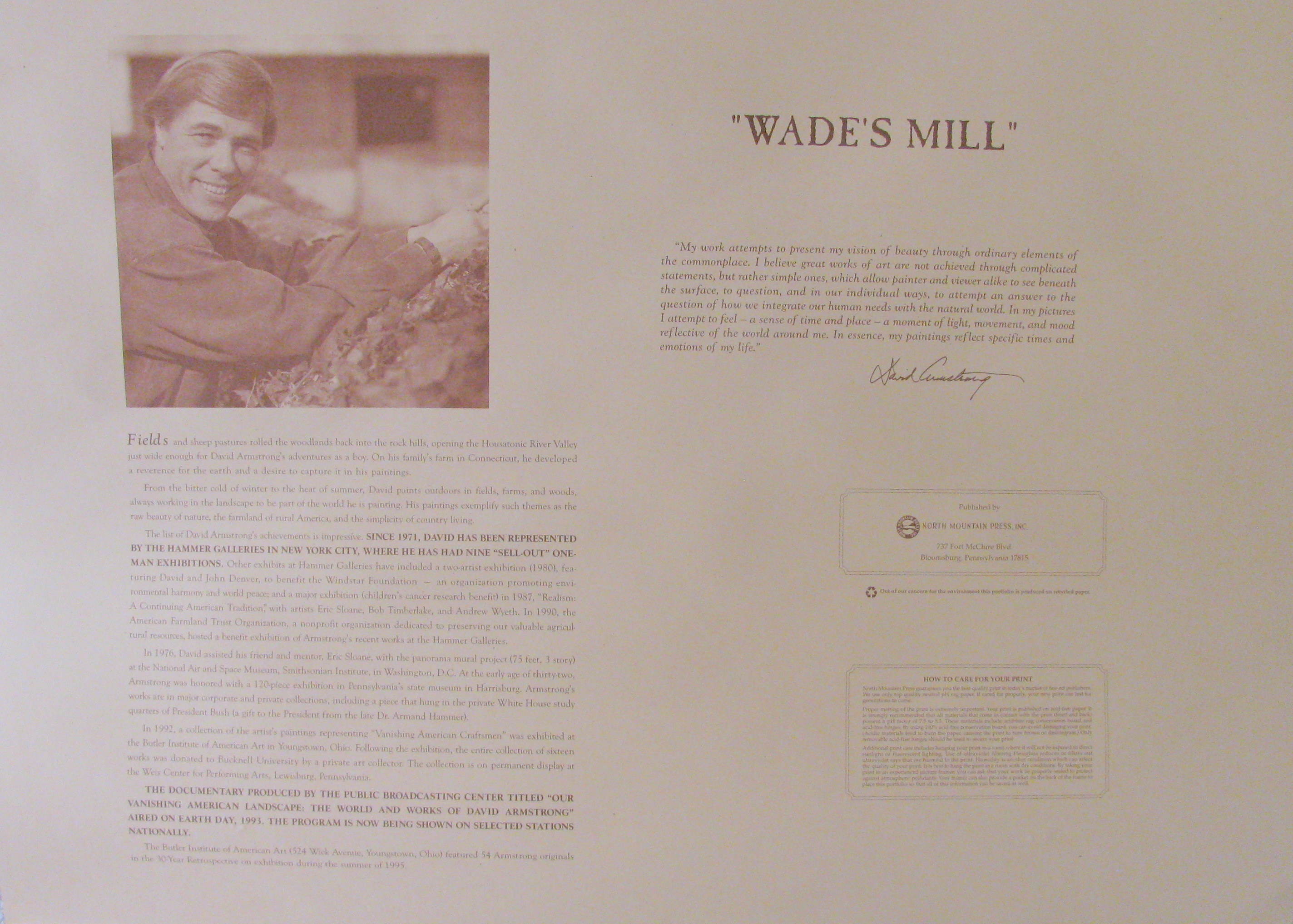 Original David Armstrong Limited Edition "Wade's Mill" Lithograph