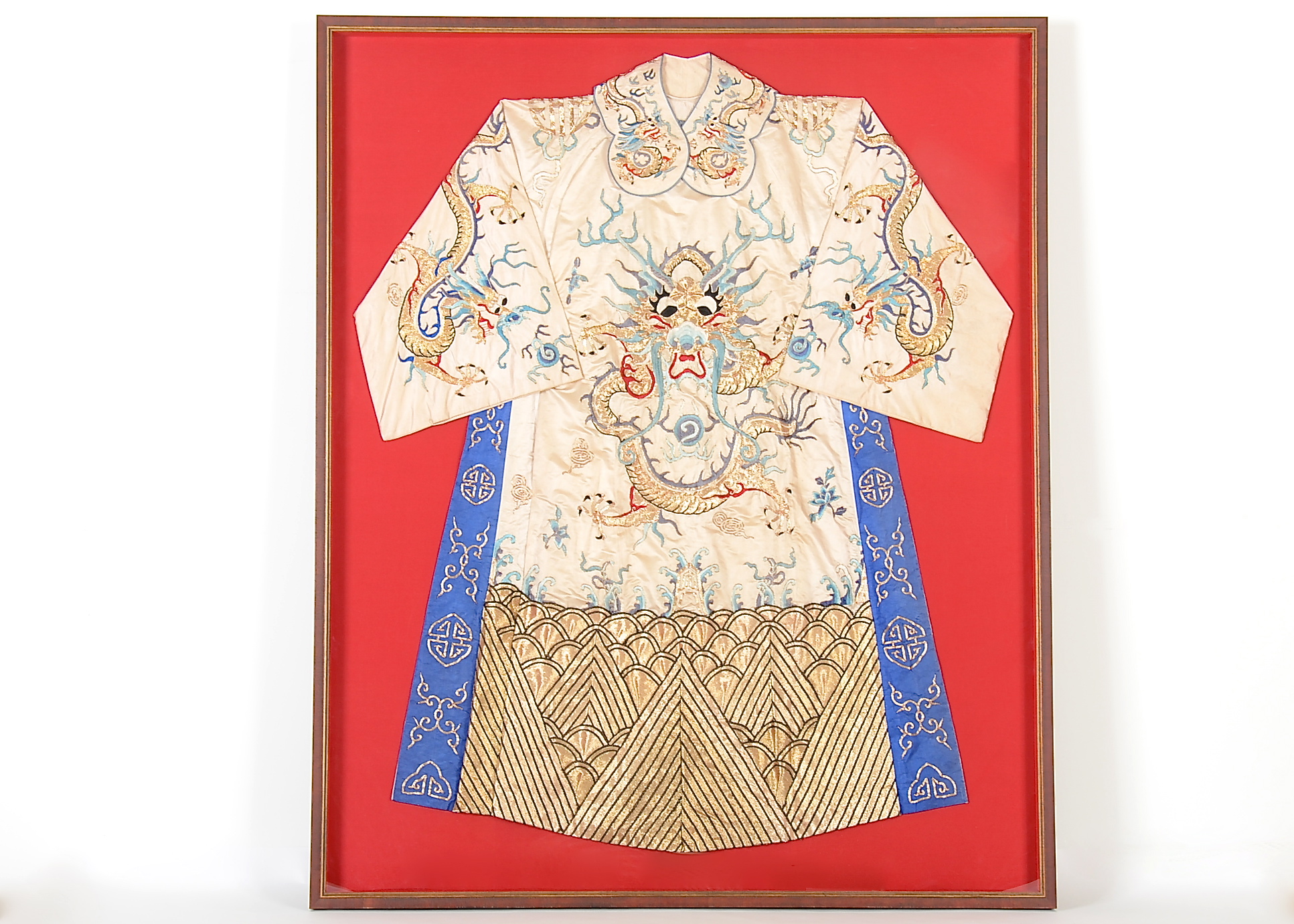 19th Century Qing Dynasty Chinese Imperial Dragon Robe in Frame