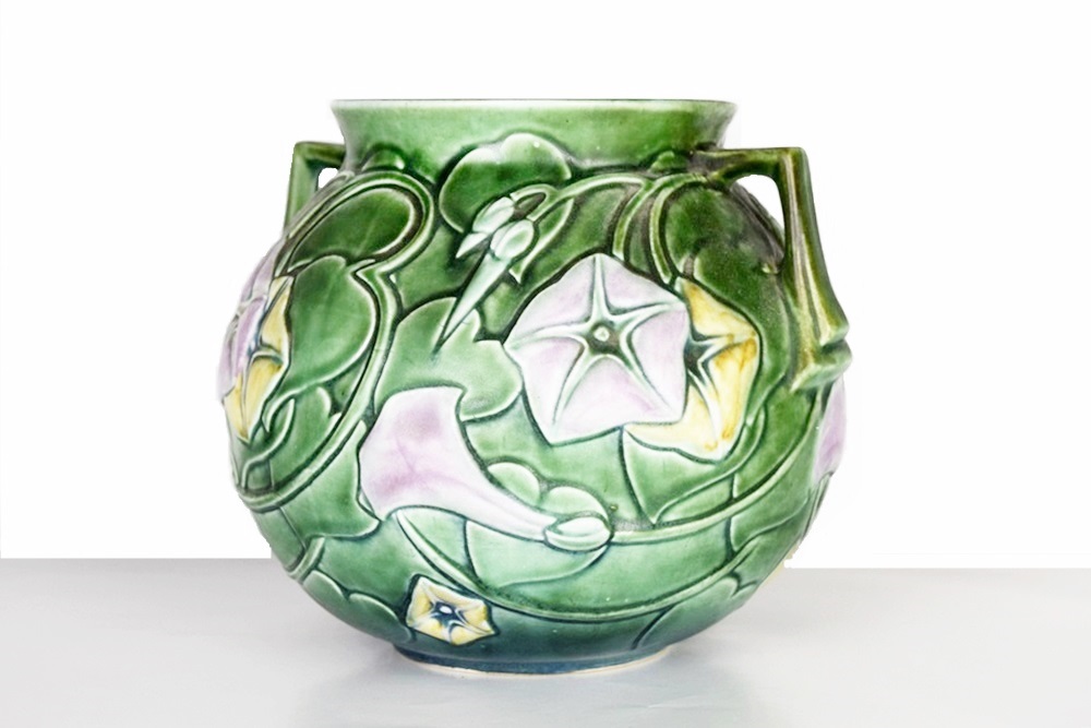 A Roseville Morning Glory Round Vase in Green Glaze, Circa 1935