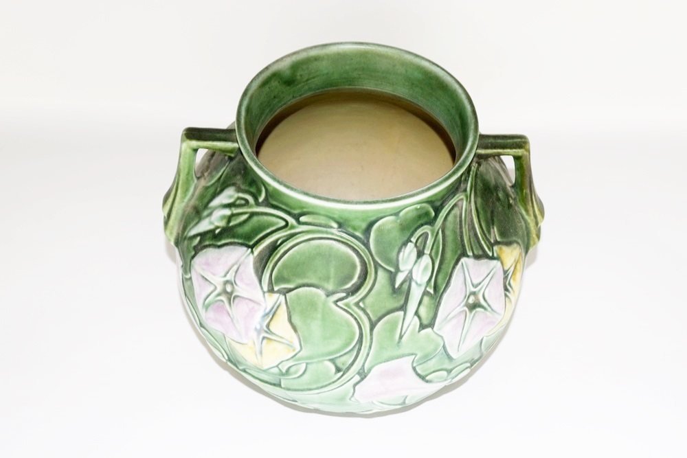 A Roseville Morning Glory Round Vase in Green Glaze, Circa 1935