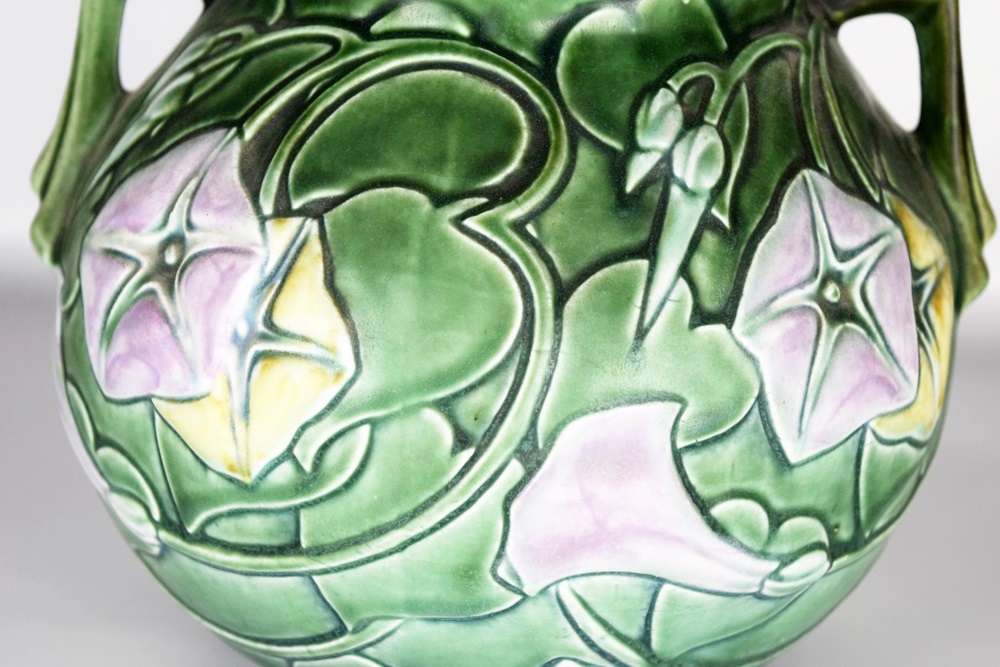 A Roseville Morning Glory Round Vase in Green Glaze, Circa 1935