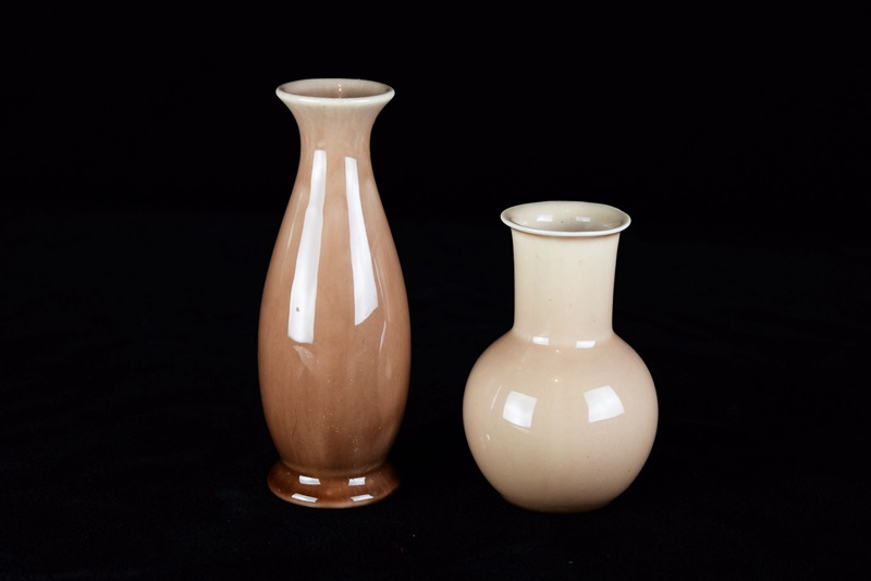 Two Rookwood Bud Vases, #357-F and #6567, in Soft Brown Glazes