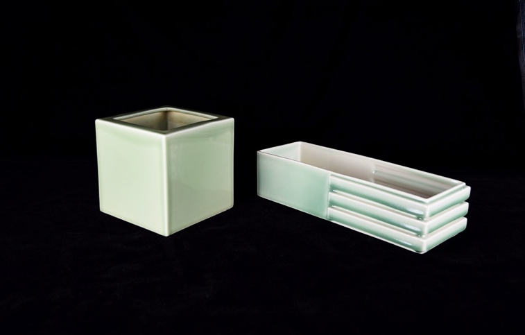 Two Rookwood Planters Each in Soft Green High Gloss Glaze