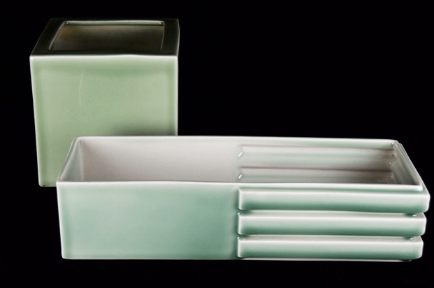 Two Rookwood Planters Each in Soft Green High Gloss Glaze