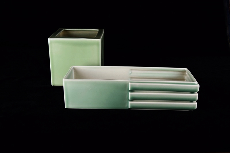 Two Rookwood Planters Each in Soft Green High Gloss Glaze