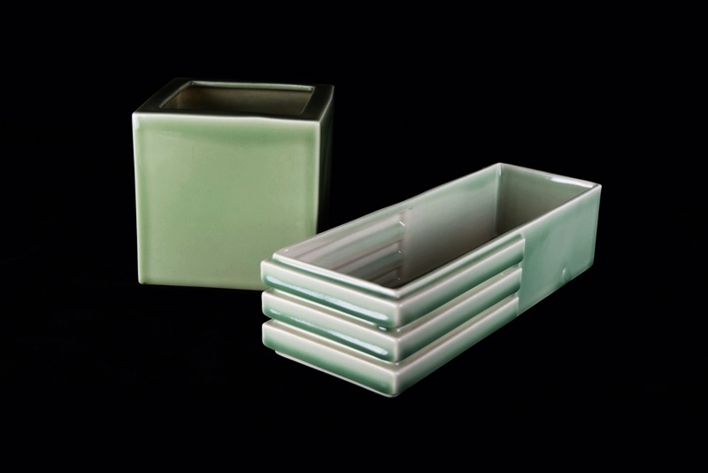 Two Rookwood Planters Each in Soft Green High Gloss Glaze