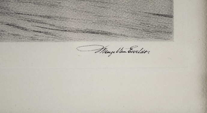 Two Black-and-White Etchings of Paddleboats by Menzo Van Esveldt