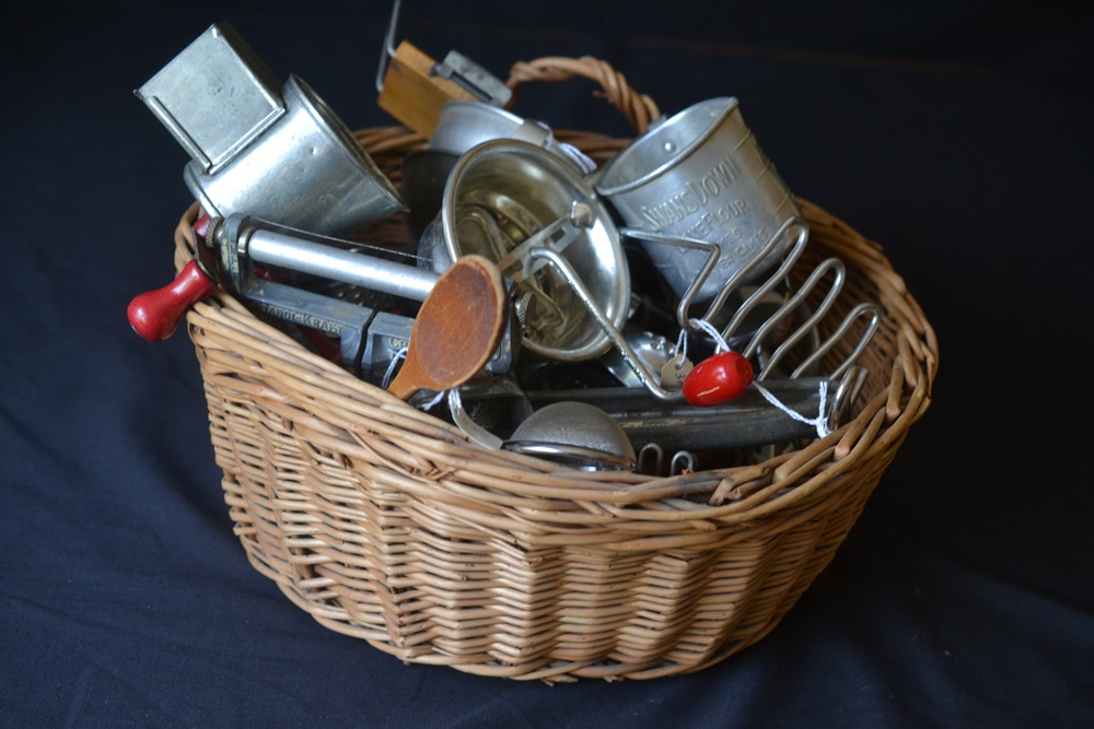 Basket of Vintage Kitchen Gadgets
