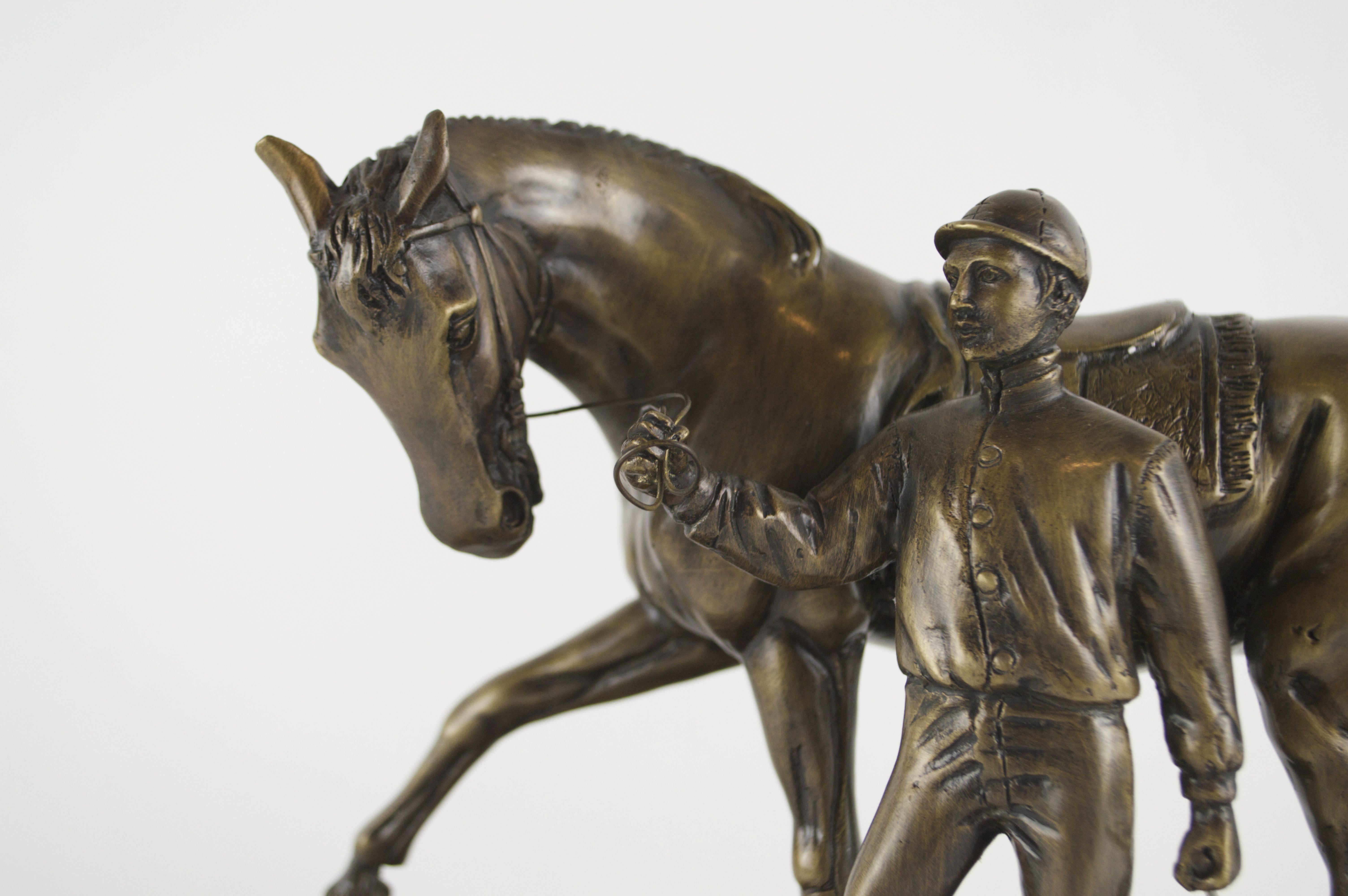 Bronze on Marble Thoroughbred Horse with Jockey “Delaware Park”