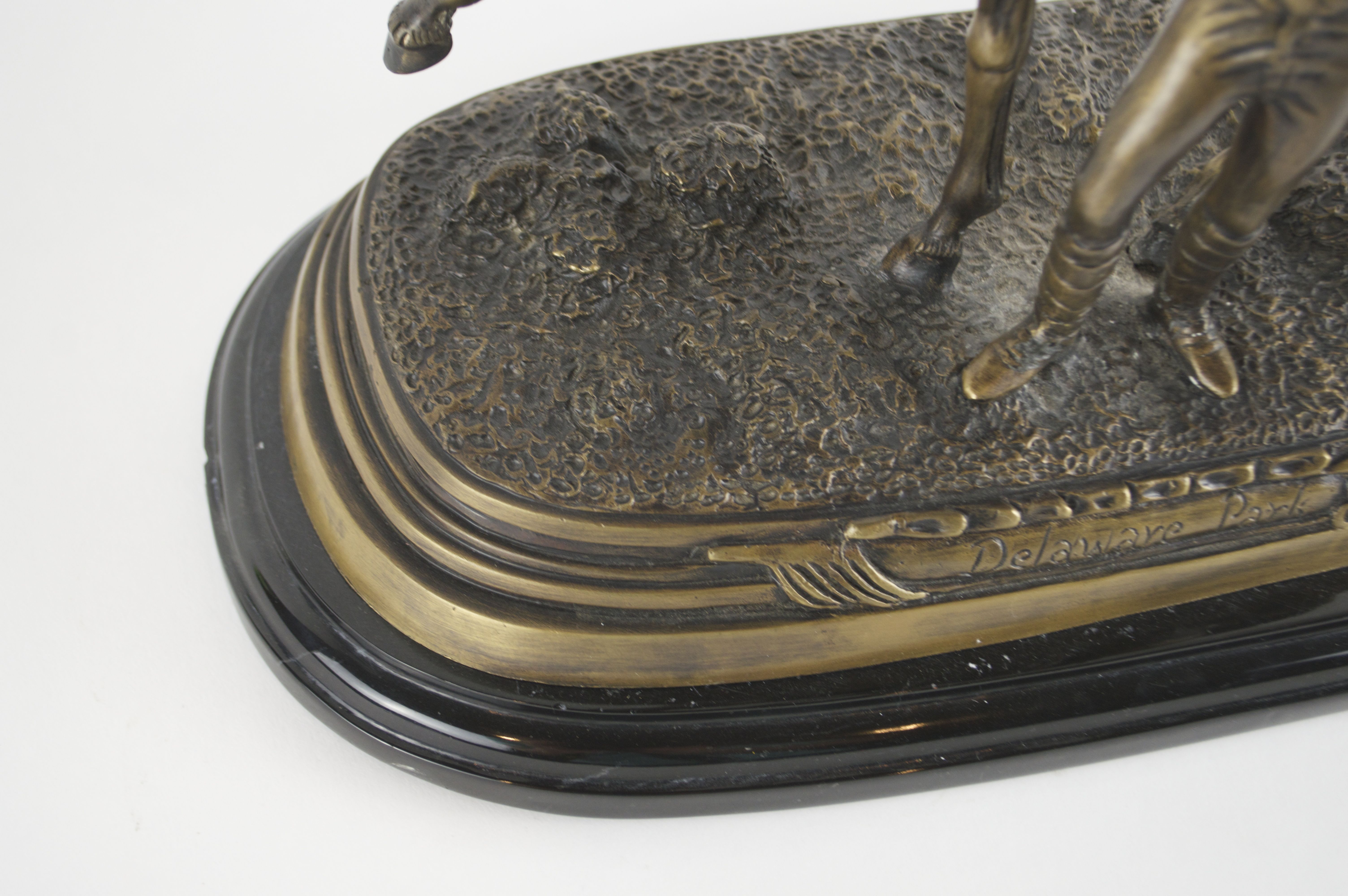 Bronze on Marble Thoroughbred Horse with Jockey “Delaware Park”