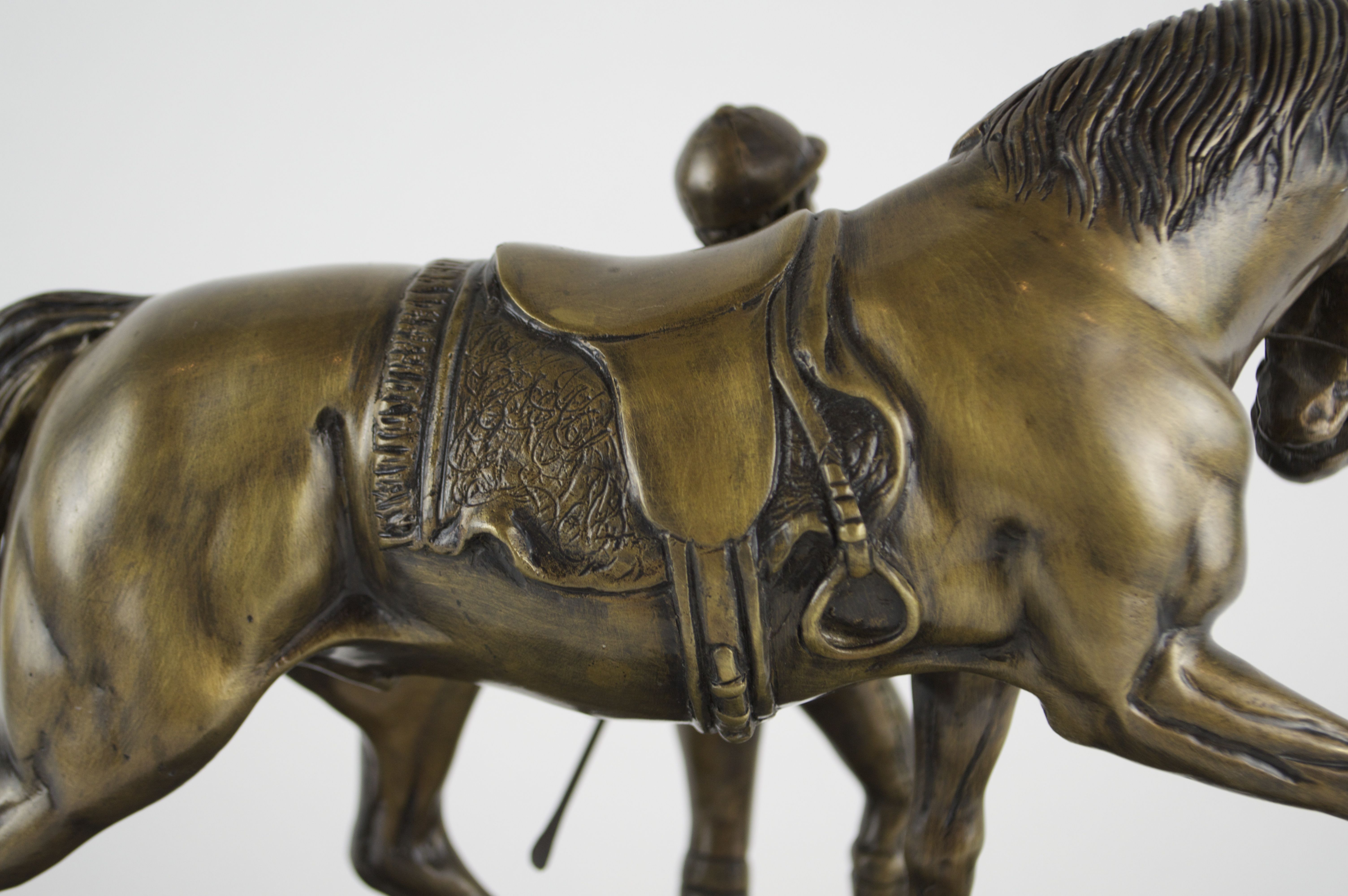 Bronze on Marble Thoroughbred Horse with Jockey “Delaware Park”