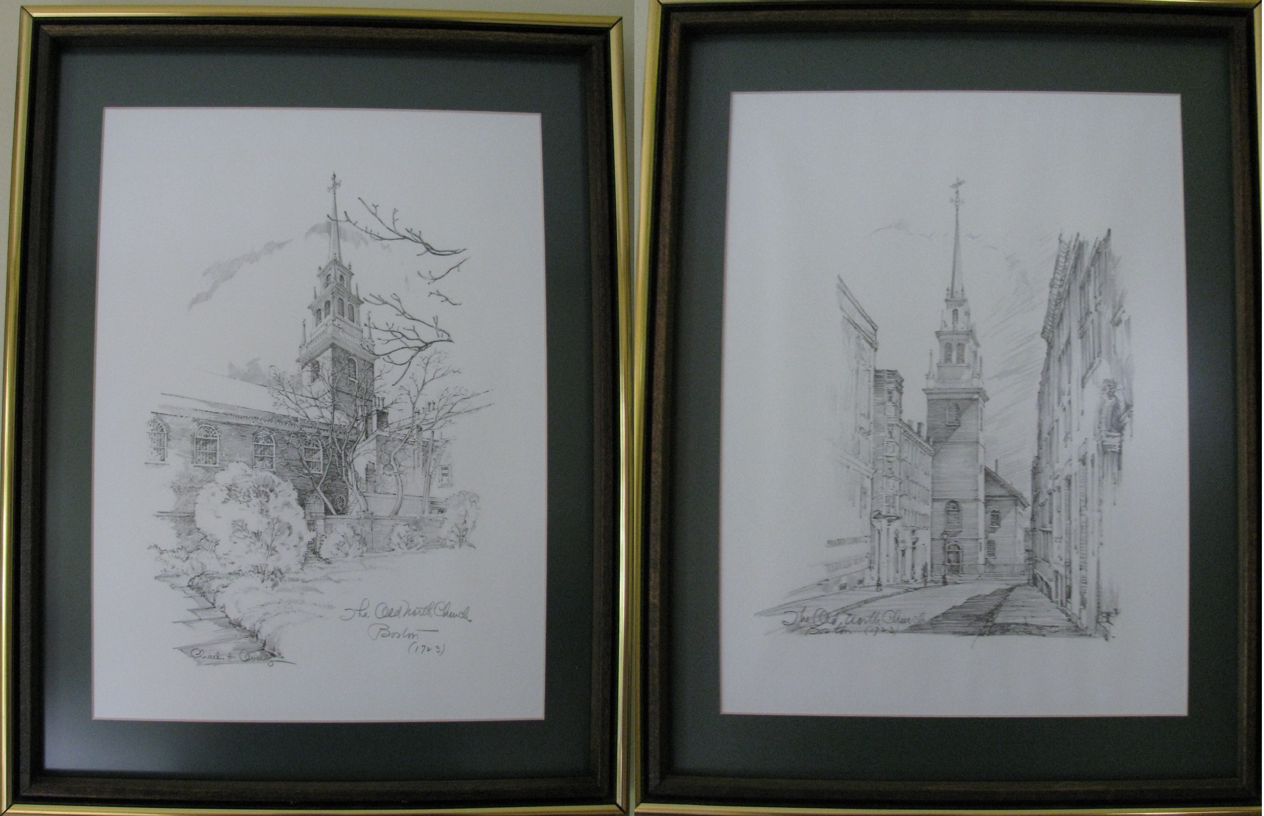 Pair of Framed Pencil Sketch Prints by Charles H. Overly