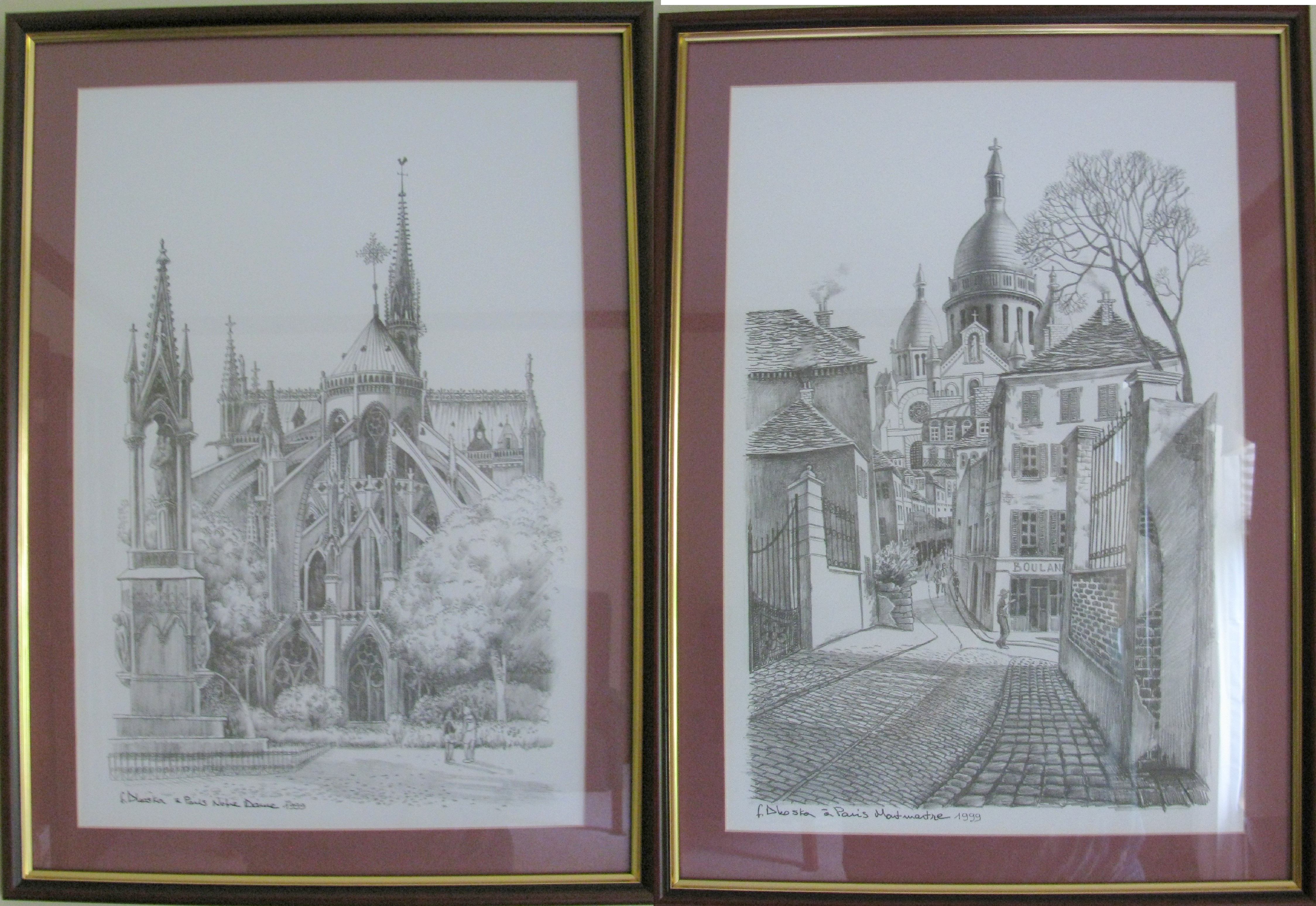 Pair of Framed Pencil Sketch Prints by F. Dhoska