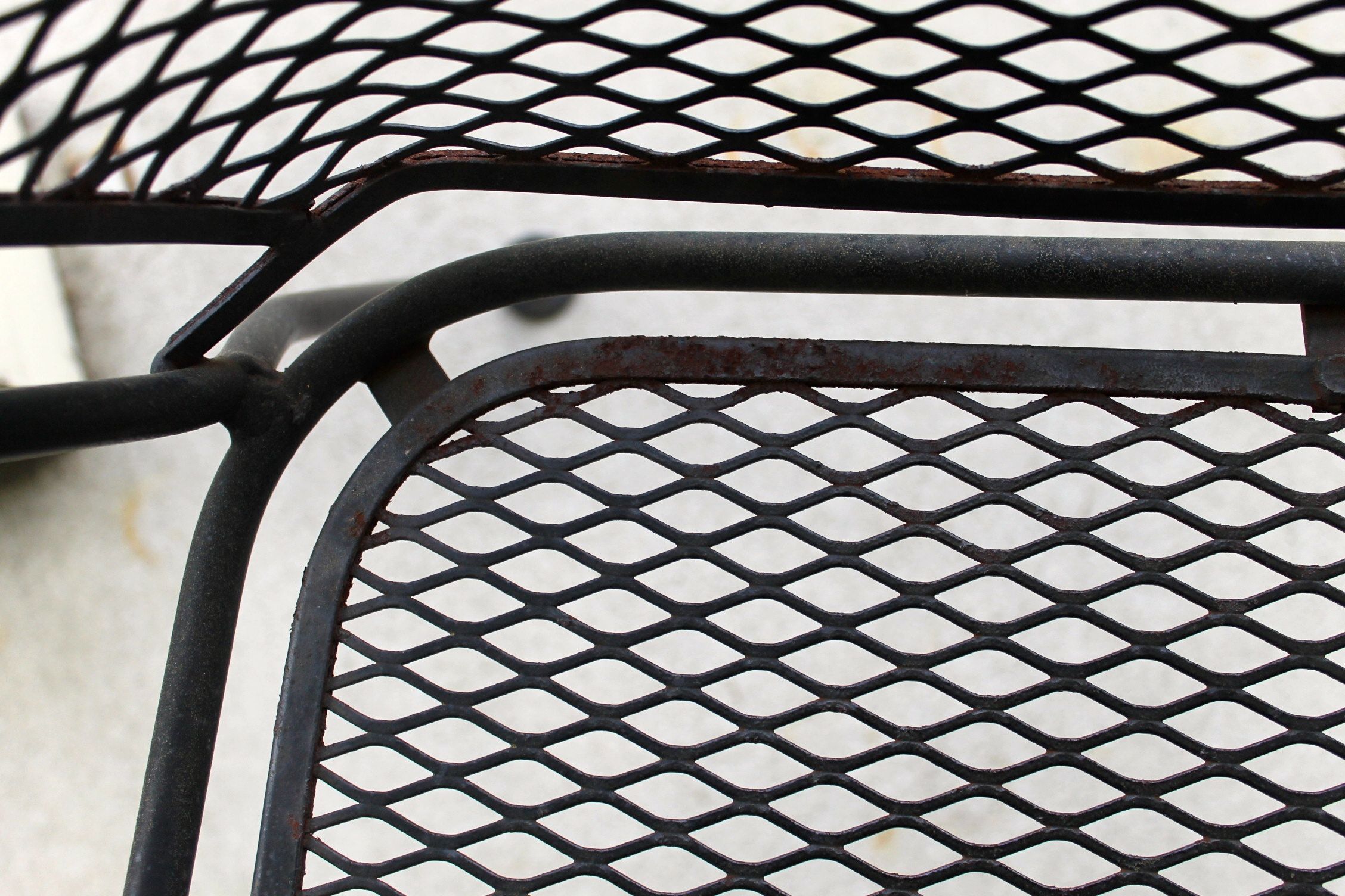 Wrought Iron Patio Table, Four Chairs and Umbrella Stand