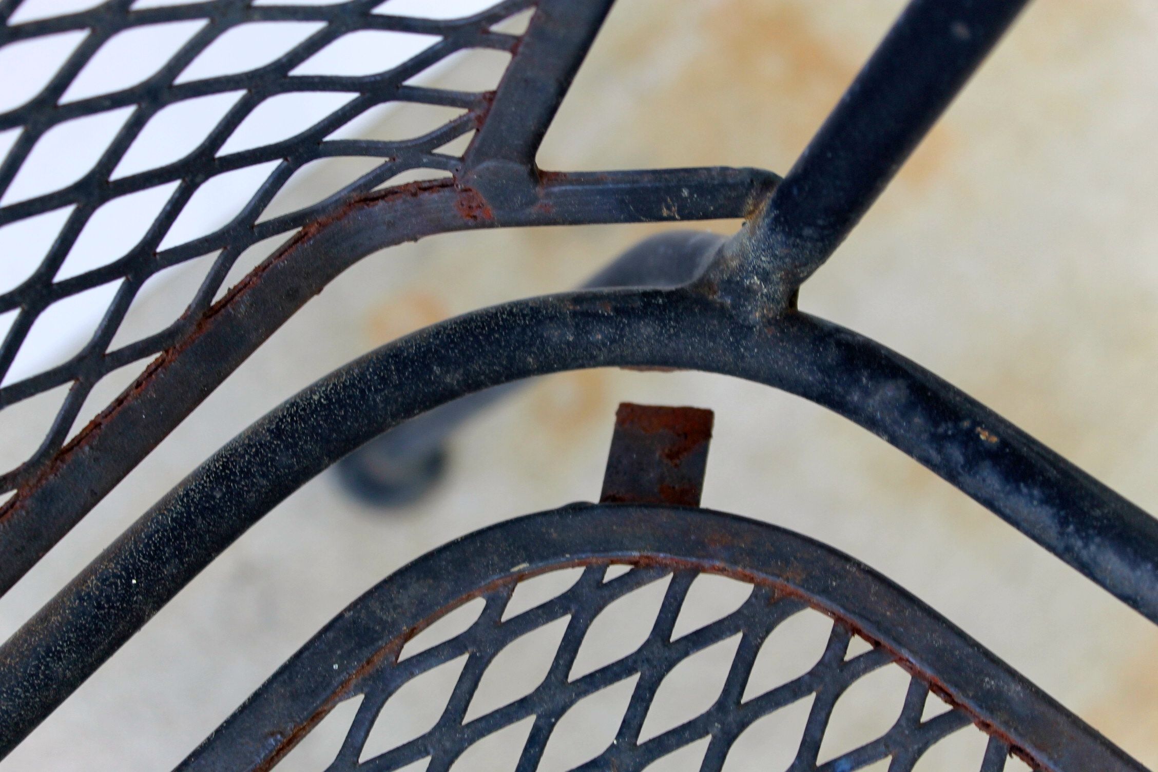 Wrought Iron Patio Table, Four Chairs and Umbrella Stand