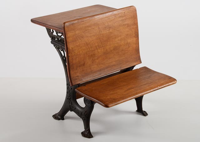 Antique New Oxford Cast Iron and Oak School Desk