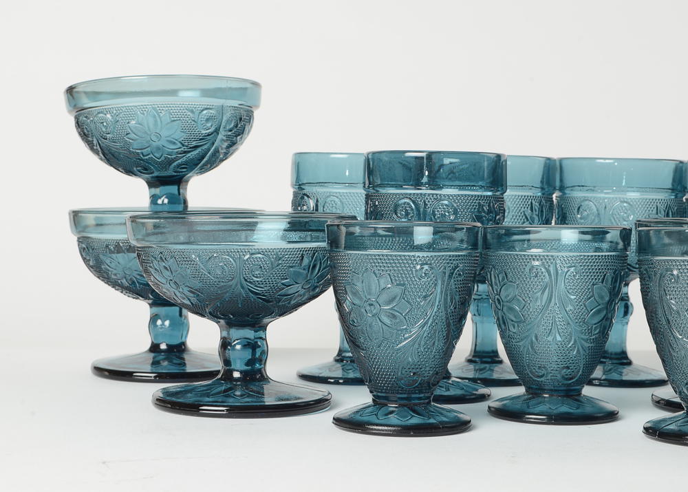 Set of Tiara Indiana Glass Bicentennial Blue Glasses 