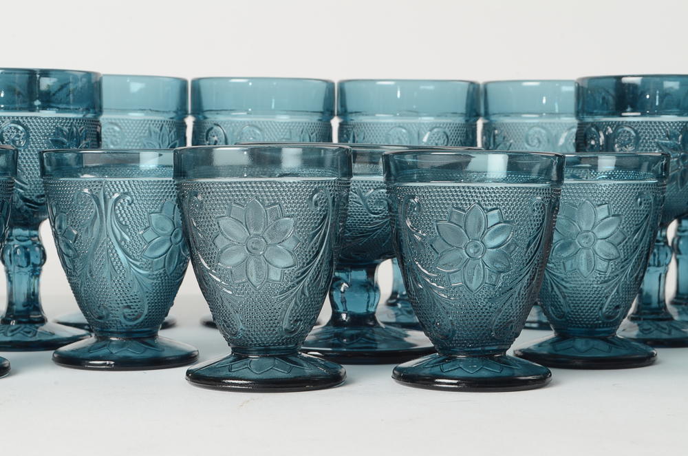 Set of Tiara Indiana Glass Bicentennial Blue Glasses 