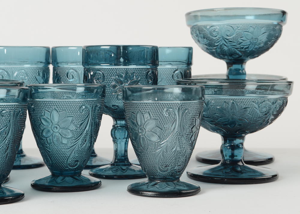 Set of Tiara Indiana Glass Bicentennial Blue Glasses 