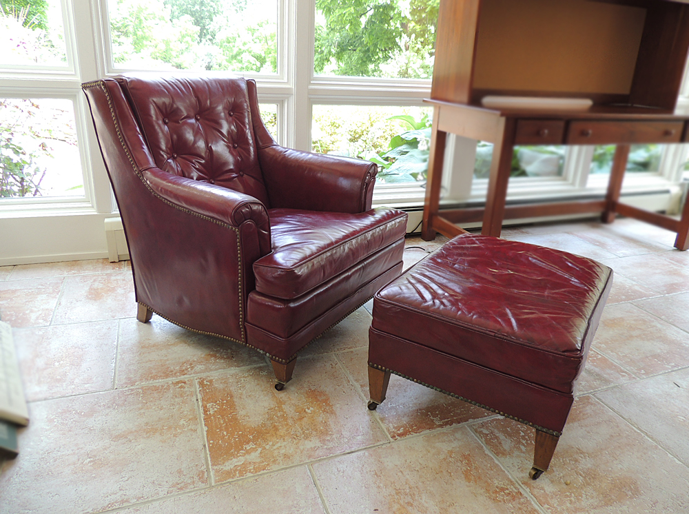 Heritage Oxblood Red Leather Chair and Ottoman