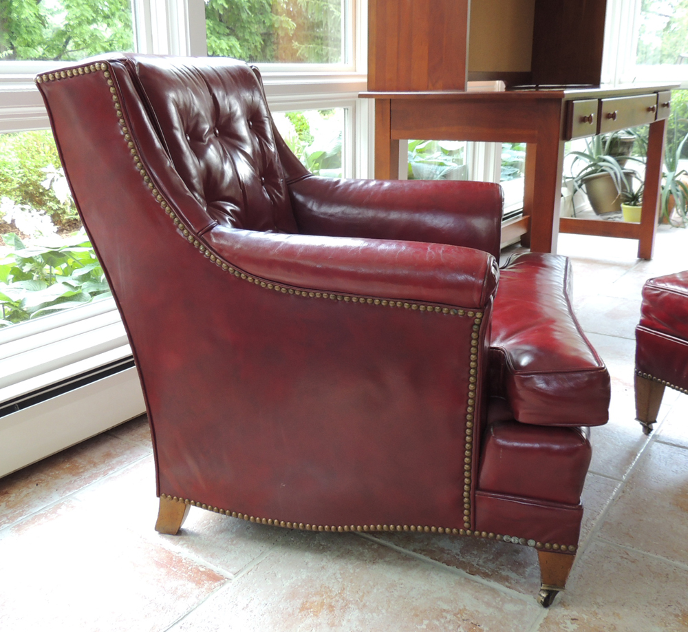 Heritage Oxblood Red Leather Chair and Ottoman