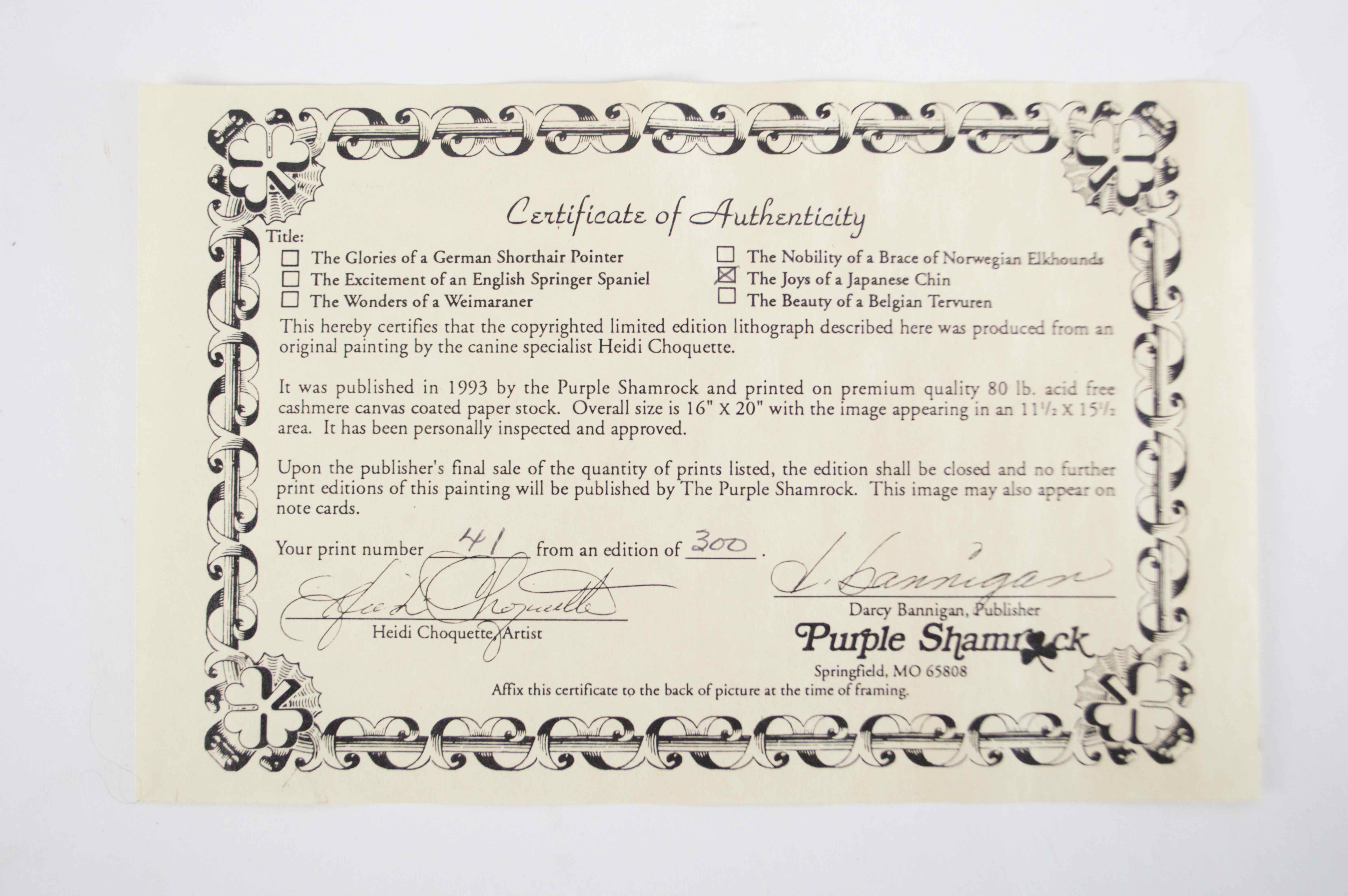 Lithograph " The Joys of a Japanese Chin" By Choquette