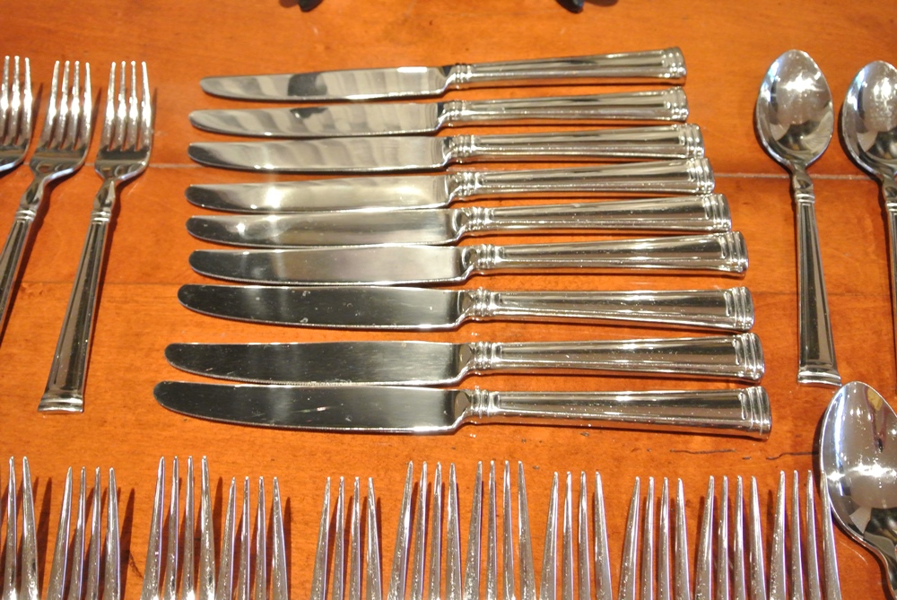 Lenox Flatware and Glass Tray Showing Vintage Patterns