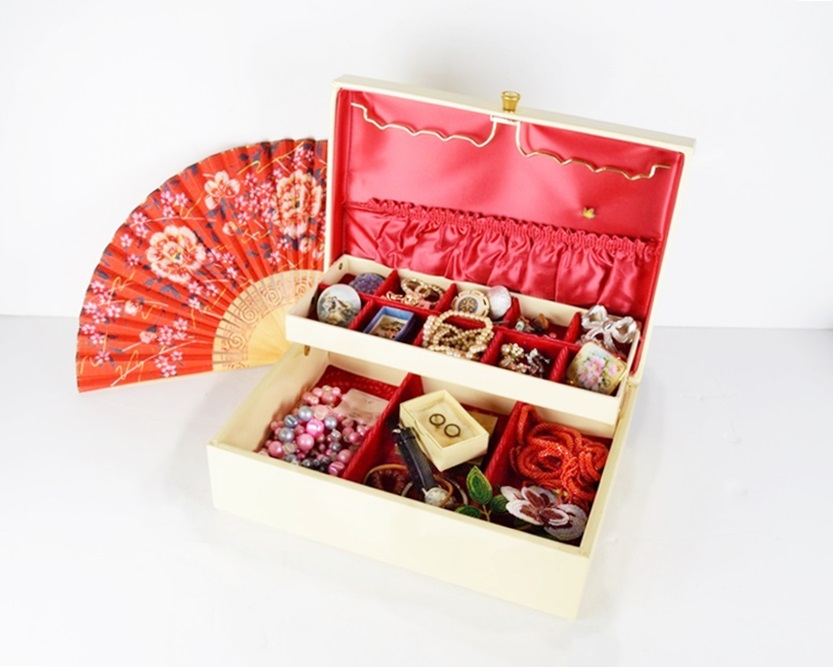 A Vintage Jewelry Box Filled with Costume Jewelry