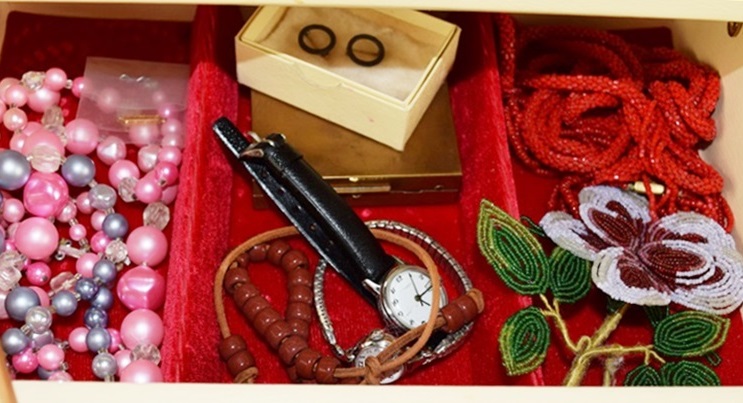 A Vintage Jewelry Box Filled with Costume Jewelry