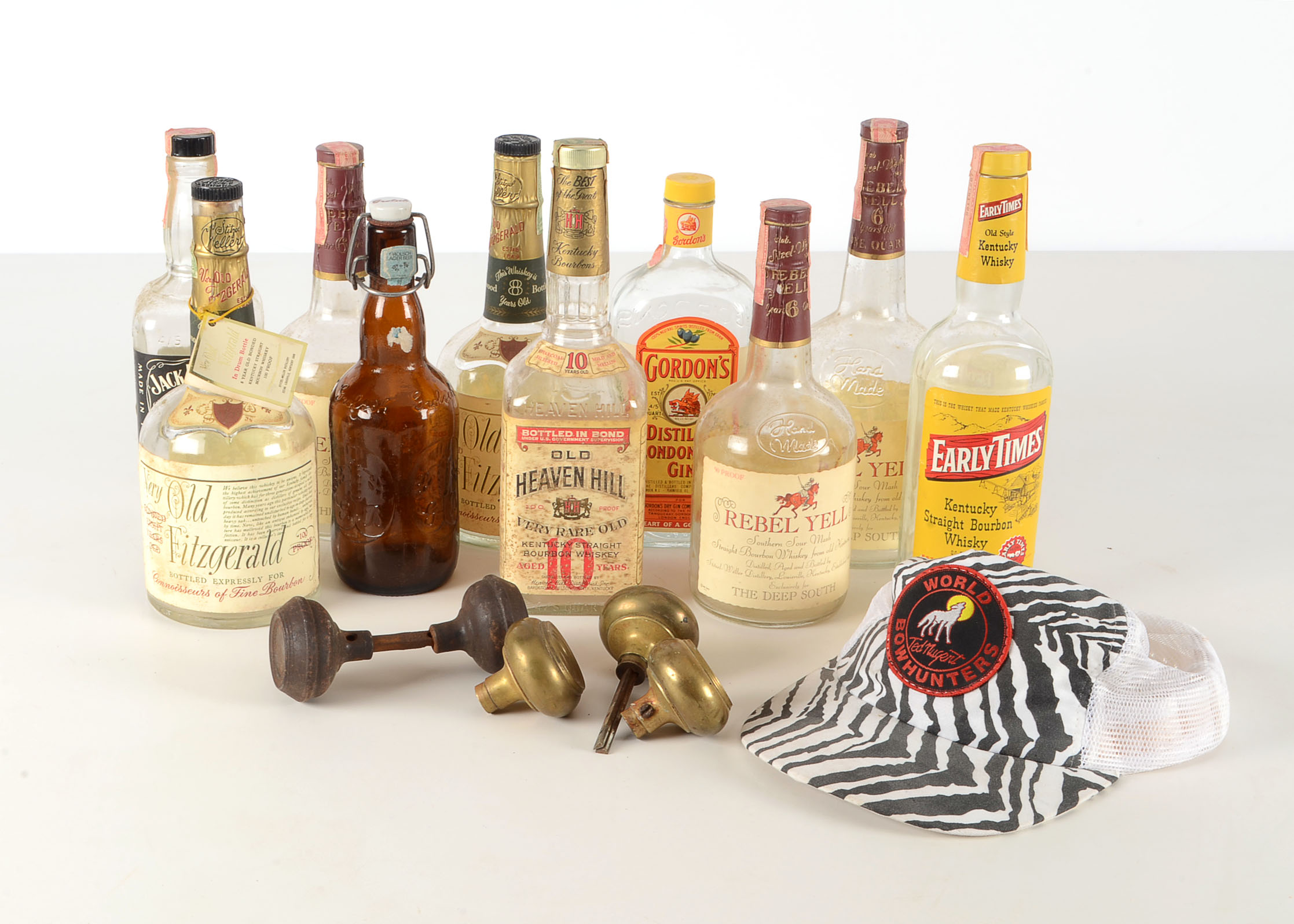 Signed Ted Nugent Hat and Vintage Liquor Bottles