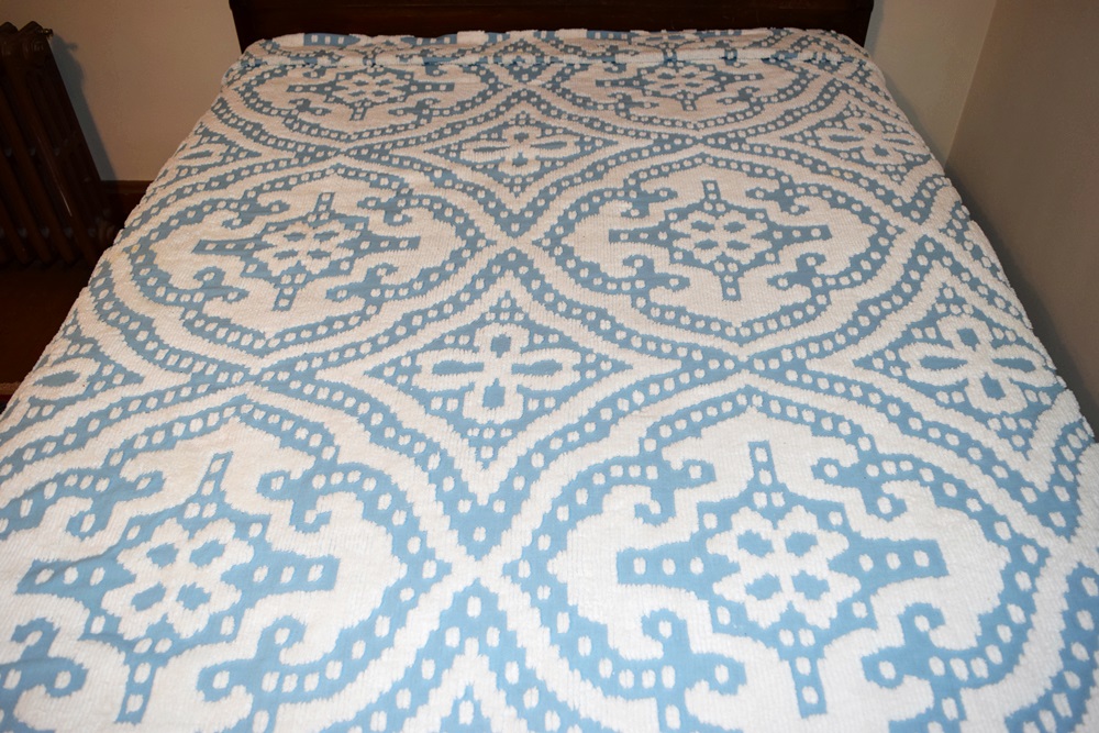 Vintage Chenille and Matelasse Bed Coverlets and a Blue Blanket