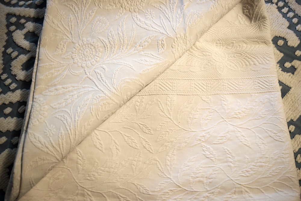 Vintage Chenille and Matelasse Bed Coverlets and a Blue Blanket