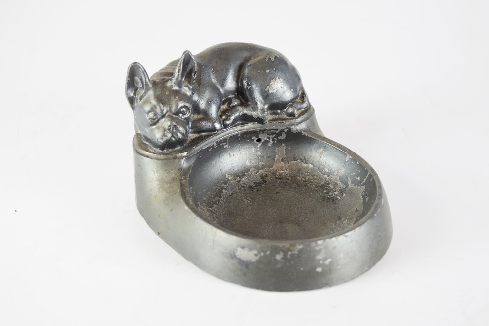 A Charming Vintage Ash Receiver or Valet with a Boxer Dog at Top