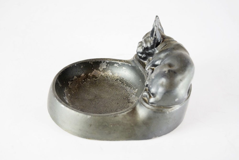 A Charming Vintage Ash Receiver or Valet with a Boxer Dog at Top
