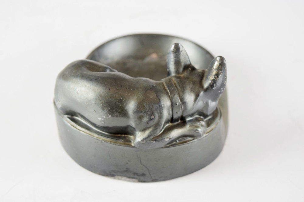 A Charming Vintage Ash Receiver or Valet with a Boxer Dog at Top