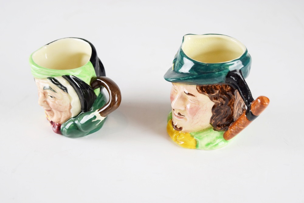 Four Vintage Miniature Character Jugs by Royal Doulton & Sandland